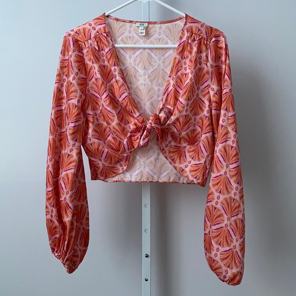 River Island Boho Beachy Relaxed Tropical Quirky Tie Front Crop Top 10 Pink